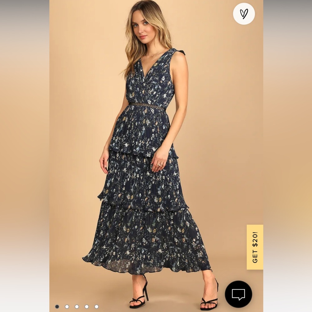 Such Sophistication Navy Blue Floral Print Pleated Maxi Dress Lulus size small